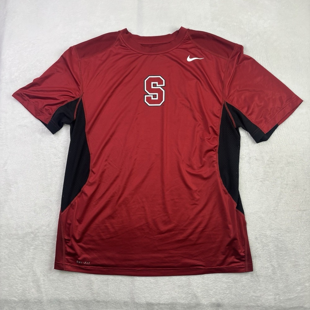 Nike Dri-Fit Stanford University Red Short Sleeve Activewear Shirt Men's XL